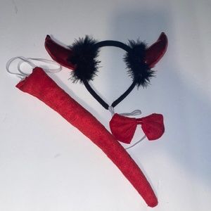 NWOT Accessories Metallic Red Furry Devil Horn Bowtie Tail Costume Party Dressup